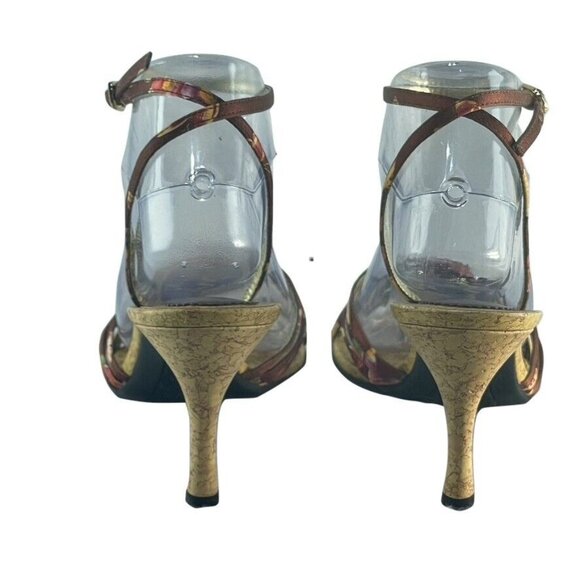 Nina Womens 8.5 Brown & Gold Open-Toe Heels With Ankle Strap - Picture 5 of 11